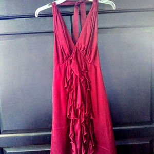 Maria Bianca Nero brick-red halter cocktail dress